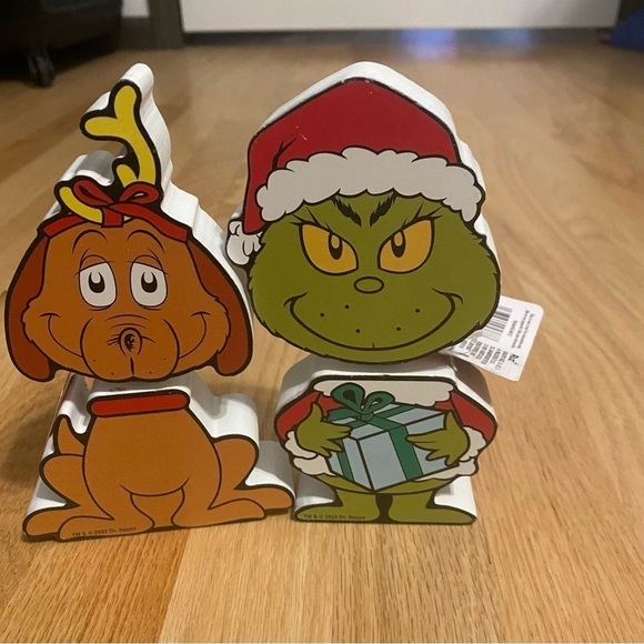 Dr. Seuss Grinch & Max Christmas Wood Bobble Head Bundle Lot NEW Decoration Dog - Picture 4 of 5